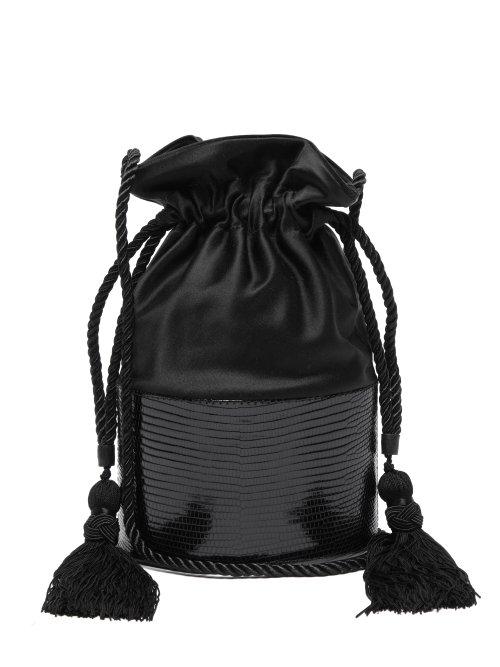 Matchesfashion.com Hunting Season - Lola Satin And Lizard Bucket Bag - Womens - Black