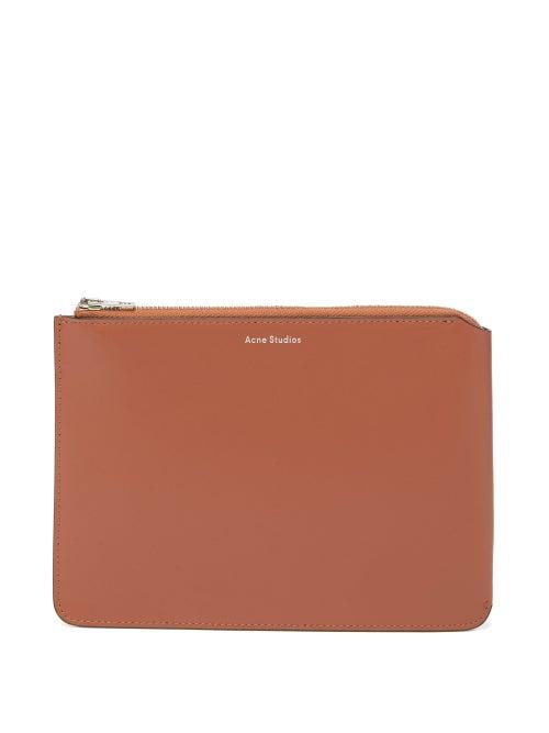Matchesfashion.com Acne Studios - Malachite Foiled-logo Small Leather Pouch - Womens - Beige