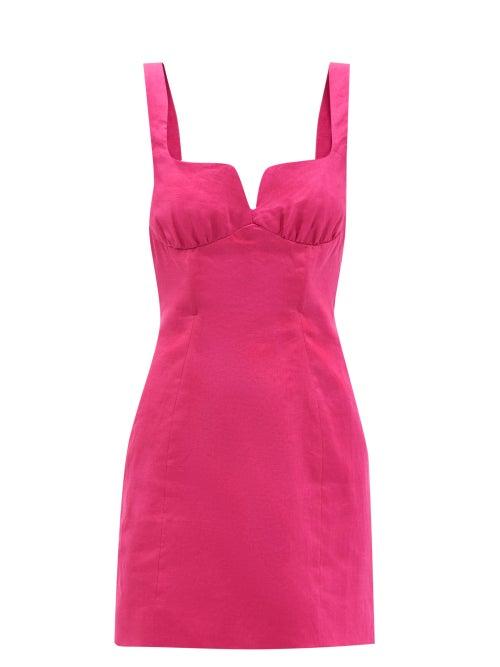 Saloni - Halle Linen Mini Dress - Womens - Pink