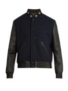 Saint Laurent Leather-sleeved Wool-blend Bomber Jacket