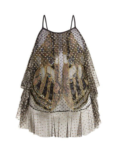 Matchesfashion.com Romance Was Born - Exoskeleton Glitter Embellished Tulle Top - Womens - Black