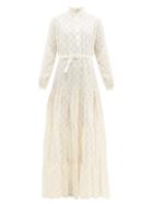 Matchesfashion.com Gucci - Gg Broderie Anglaise Cotton Blend Maxi Dress - Womens - White Gold