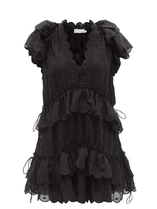 Ladies Beachwear Zimmermann - Mae Dot-embroidered Ramie-voile Mini Dress - Womens - Black