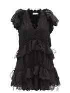 Ladies Beachwear Zimmermann - Mae Dot-embroidered Ramie-voile Mini Dress - Womens - Black