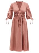 Ladies Rtw Altuzarra - Donrine Drawstring-waist Twill Midi Dress - Womens - Light Brown