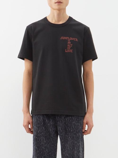 Sunflower - Logo-print Organic-cotton T-shirt - Mens - Black
