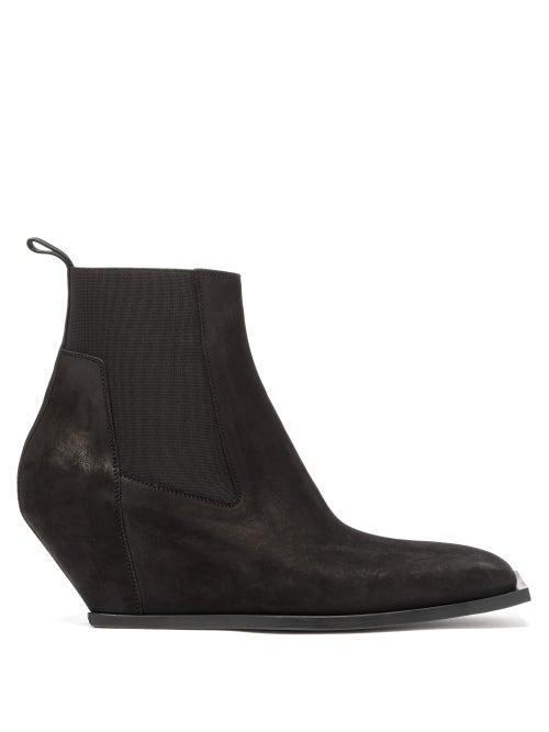 Matchesfashion.com Rick Owens - Square Toe Suede Wedge Boots - Mens - Black