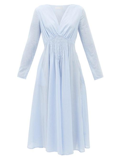 Merlette - Brandaris Cotton-chambray Midi Dress - Womens - Light Blue