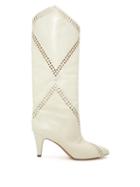 Matchesfashion.com Isabel Marant - Lahia Eyelet-embellished Leather Boots - Womens - White