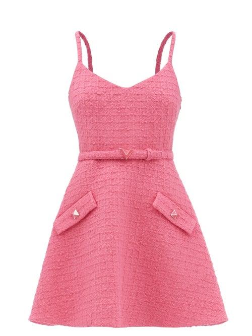 Valentino - Flared Wool-blend Tweed Mini Dress - Womens - Pink