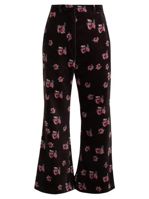 Matchesfashion.com Racil - Lauren Floral Print Velvet Flared Trousers - Womens - Black Multi