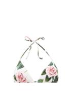 Matchesfashion.com Dolce & Gabbana - Rose-print Triangle Bikini Top - Womens - White Print