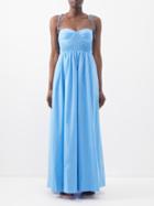 Staud - Landrey Shirred Cotton-blend Maxi Dress - Womens - Light Blue