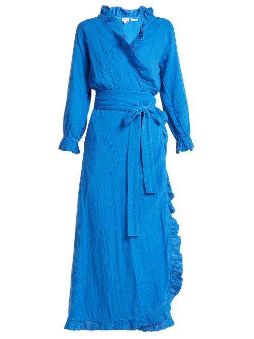 Matchesfashion.com Rhode Resort - Jagger Ruffle Trimmed Cotton Dress - Womens - Blue