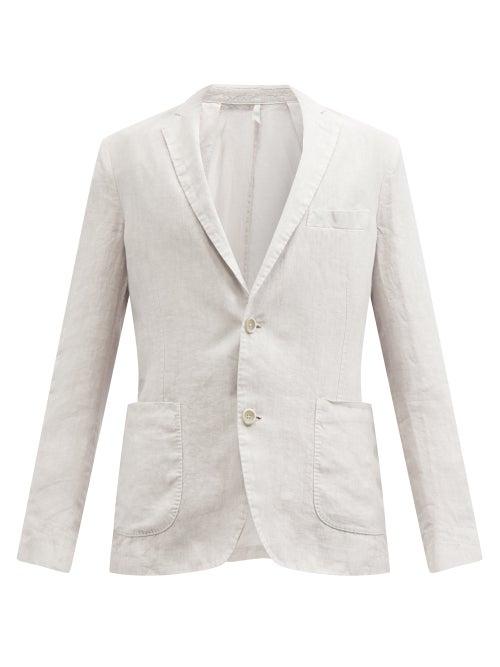 120 Lino 120% Lino - Patch-pocket Linen-hopsack Suit Jacket - Mens - Light Grey