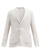 120 Lino 120% Lino - Patch-pocket Linen-hopsack Suit Jacket - Mens - Light Grey