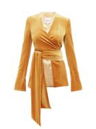 Matchesfashion.com Galvan - Winter Sun Velvet Wrap Jacket - Womens - Dark Yellow
