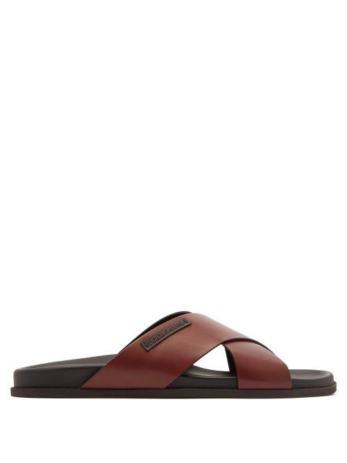 Matchesfashion.com Dolce & Gabbana - Leather Cross Strap Sandals - Mens - Brown