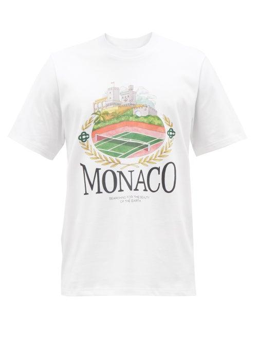 Casablanca - Monaco Logo-print Organic Cotton-jersey T-shirt - Mens - White