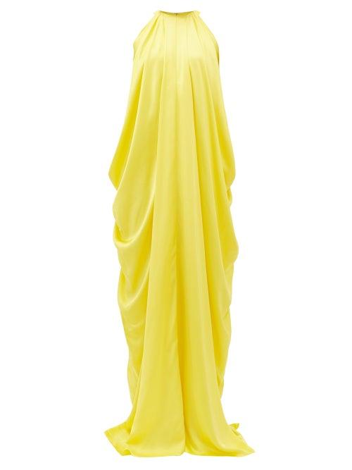 Matchesfashion.com Halpern - Halterneck Draped Satin Dress - Womens - Yellow