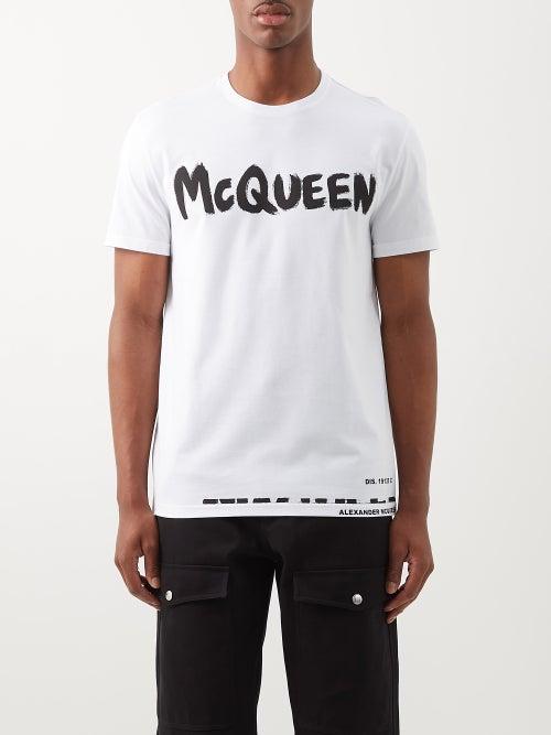 Alexander Mcqueen - Graffiti-logo Print Cotton-jersey T-shirt - Mens - White Black