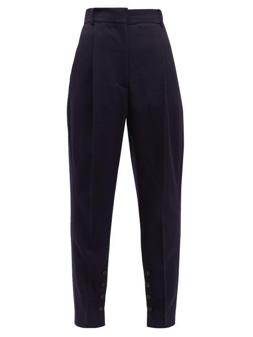 Matchesfashion.com Acne Studios - Buttoned Hem Tapered Leg Twill Trousers - Womens - Navy