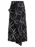 Matchesfashion.com Roland Mouret - Fellini Floral Cotton Blend Skirt - Womens - Navy White