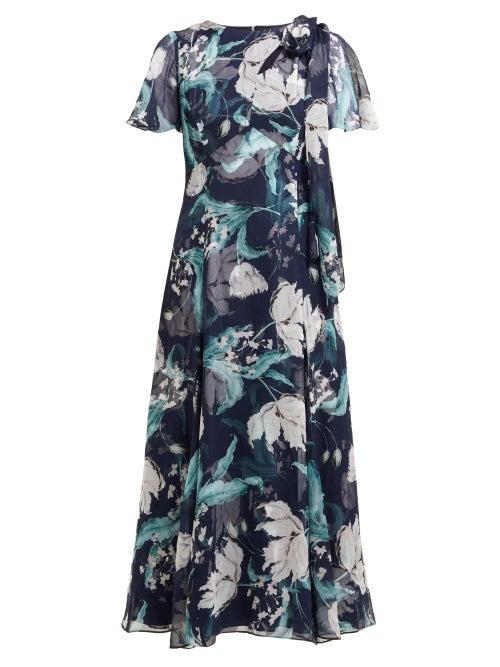 Matchesfashion.com Erdem - Kirstie Floral Print Cotton Voile Midi Dress - Womens - Navy Multi