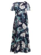 Matchesfashion.com Erdem - Kirstie Floral Print Cotton Voile Midi Dress - Womens - Navy Multi