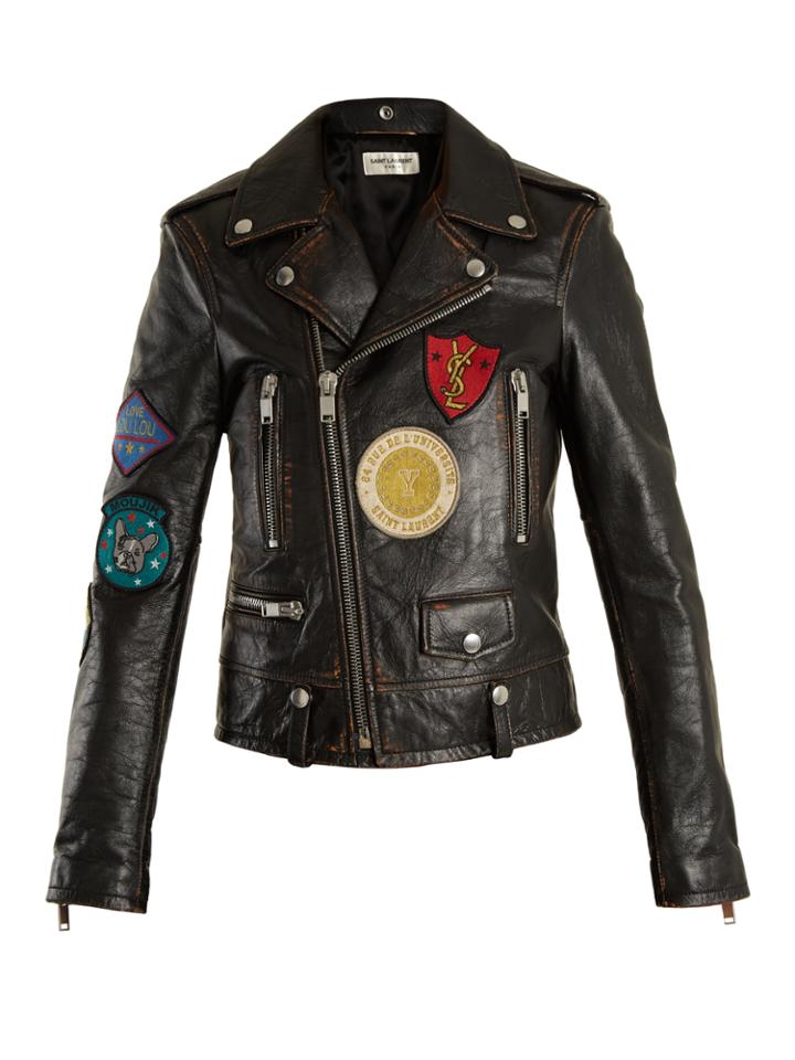 Saint Laurent Embroidered Shrunken-fit Leather Biker Jacket