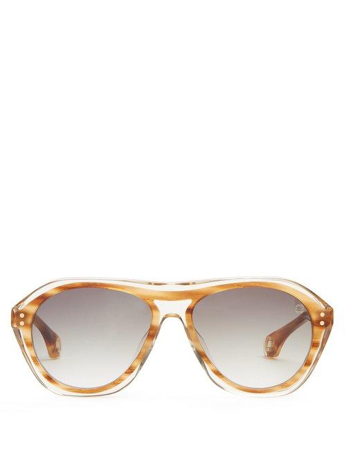 Matchesfashion.com Blake Kuwahara - Renwick Acetate Aviator Sunglasses - Mens - Brown Multi