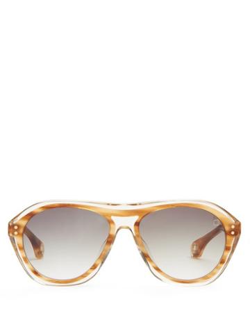 Matchesfashion.com Blake Kuwahara - Renwick Acetate Aviator Sunglasses - Mens - Brown Multi