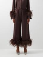16arlington - Mandrake Feather-trimmed Cropped Satin Trousers - Womens - Brown