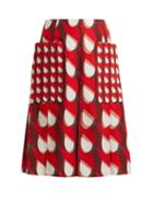 Matchesfashion.com Bottega Veneta - Geometric Print Cotton And Linen Blend Midi Skirt - Womens - Red White