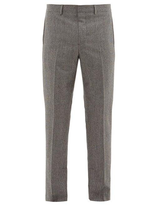Matchesfashion.com Givenchy - Slit Hem Herringbone Wool Trousers - Mens - Black And White