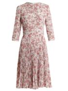 Prada Floral-print Pintucked And Pleated Crepe Dress