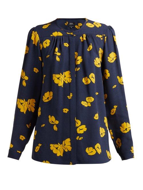 Matchesfashion.com A.p.c. - Serena Floral Print Crepe Blouse - Womens - Navy Multi