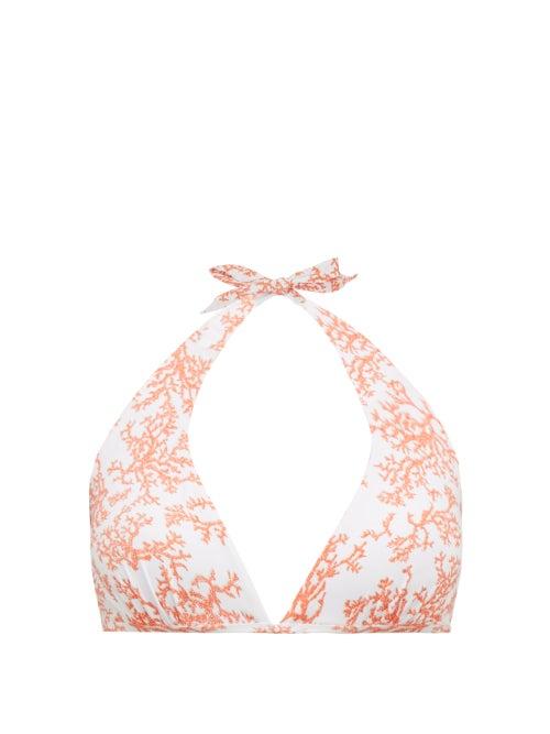 Matchesfashion.com Heidi Klein - Belize Coral Print Halterneck Bikini Top - Womens - Red White