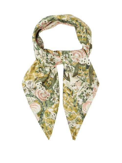 Matchesfashion.com Shrimps - Florence Floral-print Silk Scarf - Womens - Green Multi