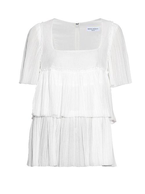 Matchesfashion.com Sonia Rykiel - Square Neck Pleated Cotton Top - Womens - White