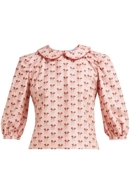 Matchesfashion.com Batsheva - Rose Print Cotton Blouse - Womens - Pink Multi