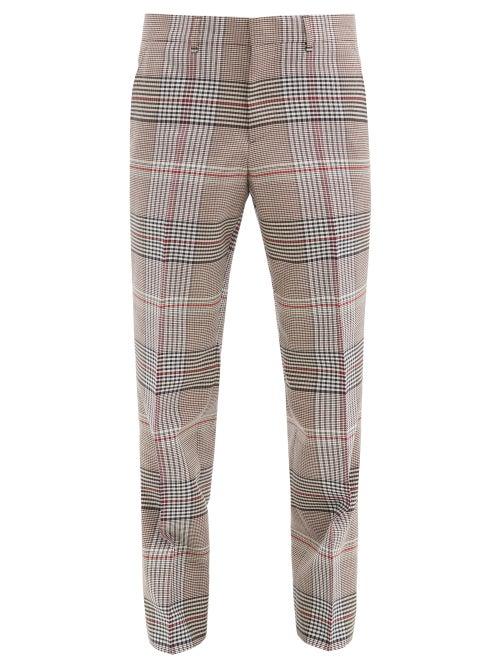 Matchesfashion.com Burberry - Garment Dyed-check Wool Trousers - Mens - Brown Multi