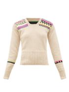 Matchesfashion.com La Fetiche - Freddie Neon Intarsia Cropped Wool Sweater - Womens - Beige Multi