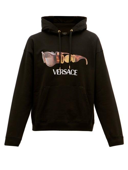 Matchesfashion.com Versace - Hooded Sunglasses-print Cotton-jersey Sweatshirt - Mens - Black