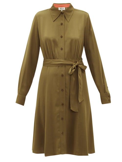 Matchesfashion.com Diane Von Furstenberg - Dory Silk-blend Crepe Shirt Dress - Womens - Khaki
