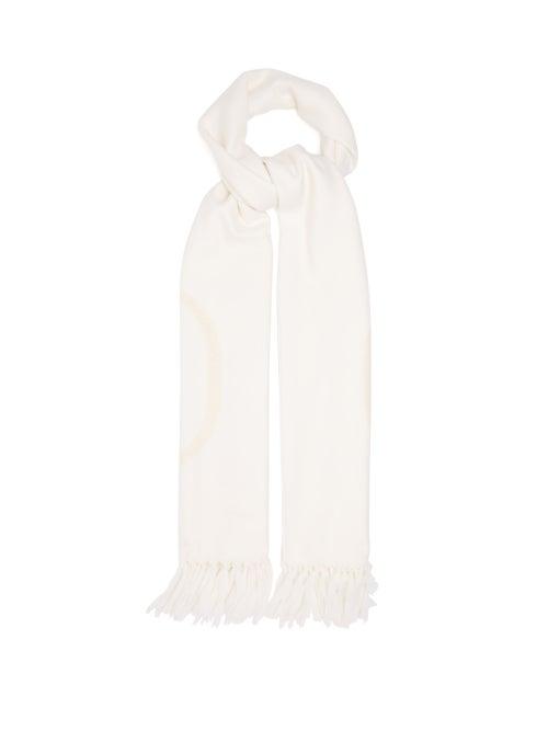 Valentino Garavani - V-logo Wool-blend Twill Scarf - Womens - White