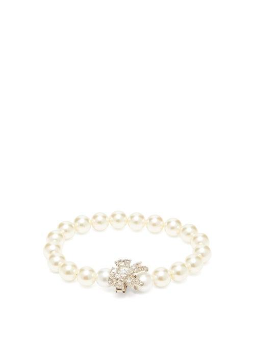 Matchesfashion.com Miu Miu - Crystal Bow And Faux Pearl Bracelet - Womens - Pearl