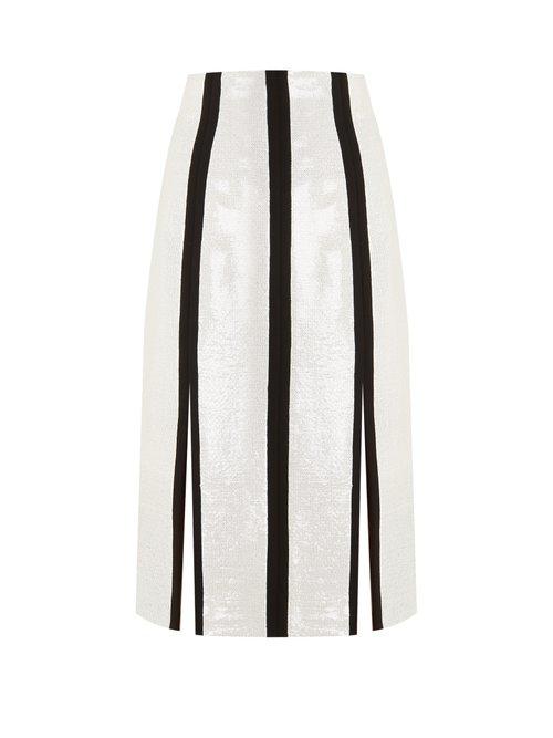 Matchesfashion.com Diane Von Furstenberg - High Rise Sequin Embellished Midi Pencil Skirt - Womens - Black White