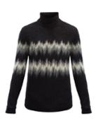 Matchesfashion.com Saint Laurent - High-neck Zigzag-intarsia Mohair-blend Sweater - Mens - Black Grey
