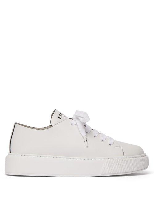 Matchesfashion.com Prada - Flatform Leather Trainers - Womens - White